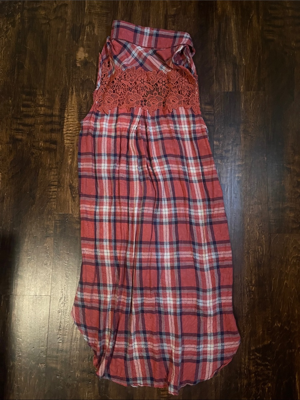 Plaid Lace Sleeveless Top/Cover up - Picture 4 of 4